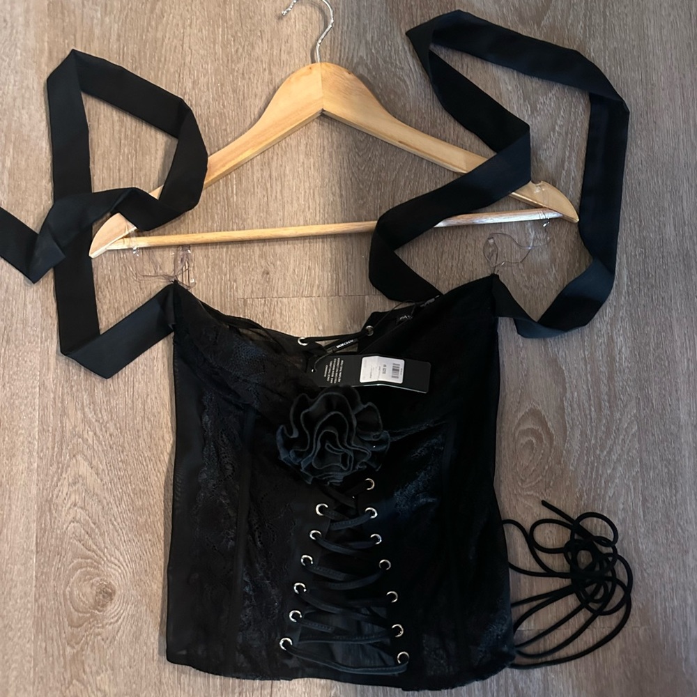 Elegant Black Lace-Up Corset Top